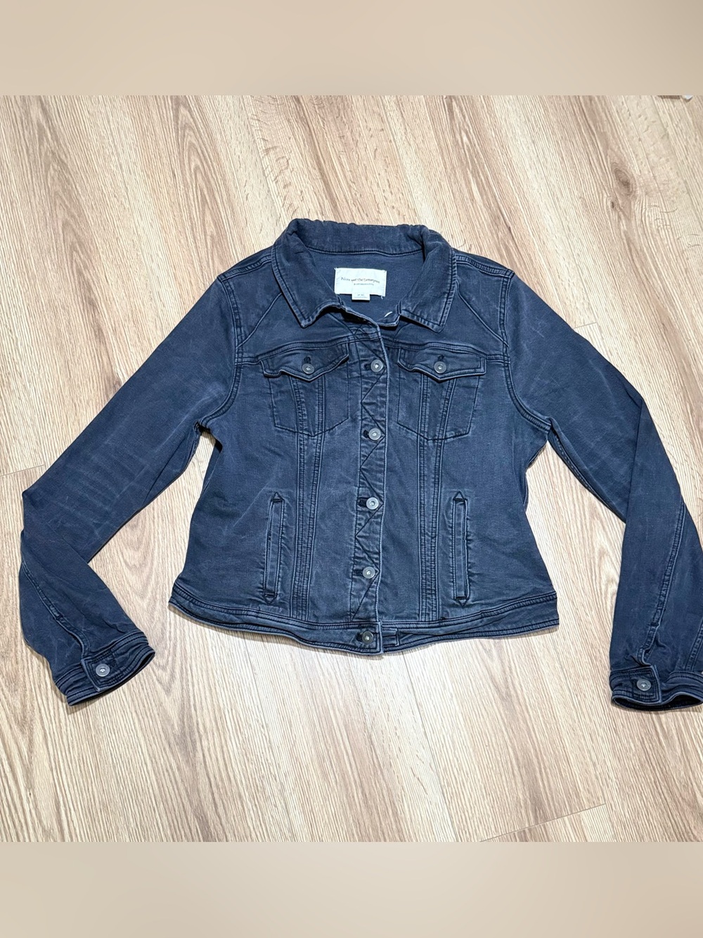 Anthropologie Pilcro and the Letterpress Faded Black Denim Trucker Jacket XL